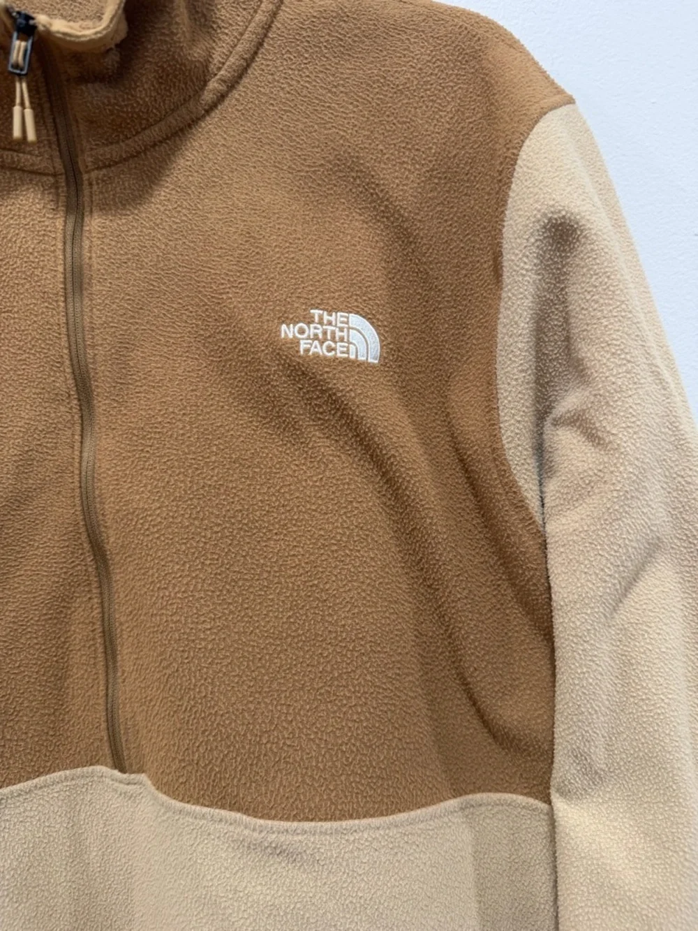The North Face Fleece Pullover Quarter Zip Tan Brown Colorblock Jacket Men’s XL